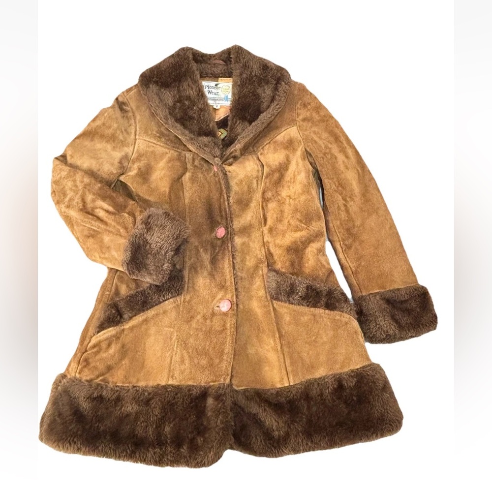 Vintage 70s Pioneer Wear Suede Shearling Jacket Women’s Size 8‎ Brown Penny Lane